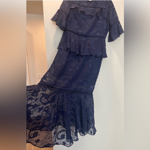 DARK PINK brand. High-low navy midi dress. Burn-out style - Picture 7 of 15